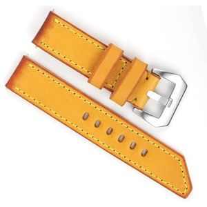 dayeer Vintage lederen gele horlogeband voor Peinahai-handriem vervangt de vervangende Wist-armband voor heren (Color : Yellow-Silver Buckle, Size : 22mm)