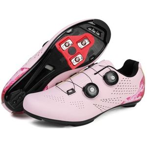 JiuQing Lichtgewicht Racefietsschoenen Voor Heren Compatibel Met Peloton Bike Indoor Outdoor-Schoenen Unisex Met Delta-Schoenplaatjes,Roze,36 EU