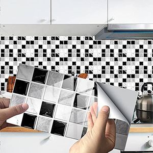 tegelstickers marmer zwart wit grijs plaktegels PVC zelfklevende wandtegels hittebestendig schil- en plakvloertegels keuken badkamer zelfklevende tegels for muren 48 stuks (Size : 24 pcs)
