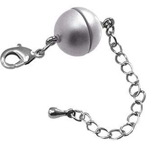 Creative-Beads Magnetische sluiting voor sieraden met karabijnhaak en verlengketting rond 12 mm zilver mat voor het achteraf invoegen in halskettingen en sieraden