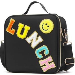 Geïsoleerde lunchtas met verstelbare schouderriem, dames lunchtas gepersonaliseerde preppy lunchbox kinderen voor meisjes jongens, waterdichte nylon lunchbox lunchtassen voor reizen, school, werk,