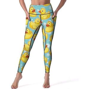 Yellow Duck And Bubble Yogabroek voor dames, met zakken, hoge taille, legging panty voor workout gym