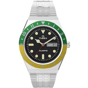 Timex 38 mm Q Timex Reissue roestvrij stalen armband horloge, Zilver/Groen/Geel, Eén maat, 38 mm Q Timex Reissue roestvrij stalen armband horloge
