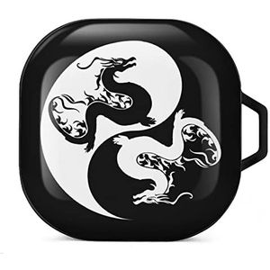 Yin Yang Dragons Oordopjes Hoesje Compatibel met Samsung Hard Shell Beschermhoes Zwart-Stijl