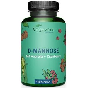 Vegavero D-MANNOSE + CRANBERRY | 100% natuurlijk | 2.000 mg D-mannose | Met vitamine C uit acerola | Veganistisch en zonder toevoegingen | 120 capsules