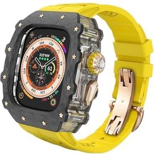 INSTR Koolstofvezel cover Fluororubber band Mod Kit voor Apple Watch Ultra2 Ultra, horlogeband met bezel Voor Iwatch Series9/8/7/6/5/4/se (Color : Yellowr, Size : 49mm for ultra2 ultra)