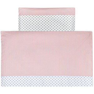 KraftKids Beddengoedset grijze stippen op wit strepen roze kussens 80 x 80 cm en dekbed 140 x 200 cm, dekbedovertrek van katoen, handgemaakt beddengoed gemaakt in de EU