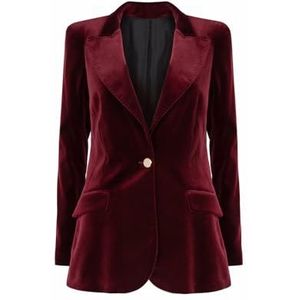 Fluwelen blazer voor dames, slim fit, pak met één knop, slimfit, effen kleur, blazer, bruiloft, bal, warme damesblazer, Bordeaux, XS