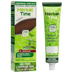 Herbal Time Henna Natuurlijke Kleur Crème Chocolade Kleur Nº 6 | Henna Haar | Dekt Grijzen Haren | Tijdelijke Kleurstof Crème | Zonder Ammoniak, Zonder Sulfaten en Zonder Parabenen | 75ml
