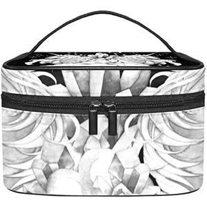 Eenhoorn zwarte achtergrond make-up organizer tas, reismake-up tas organizer case draagbare cosmetische tas voor vrouwen en meisjes toiletartikelen, Meerkleurig, 22.5x15x13.8cm/8.9x5.9x5.4in