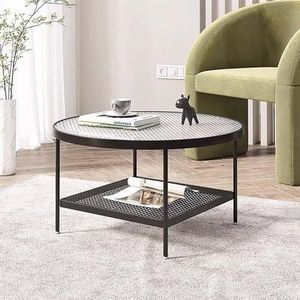 Ronde Salontafel Wit/Zwart Glas Salontafel 2-Tier Met Open Planken Salontafels Voor Woonkamer Met Antislip Voeten Koffietafel Modern Met Stevig Metalen Frame Modieus Ontwerp Meubels