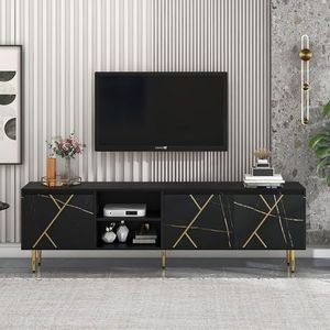 Aunvla Grote 200 x 35 x 60 cm tv-kast voor 90 inch televisie met 3 deuren en modern zwart-gouden design