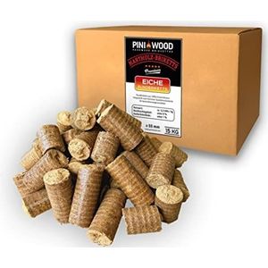 PINI Harthoutbriketten 100% eiken, 15 kg, open haard, brandhout, grill, eikenbriketten, briketten met lange brandduur