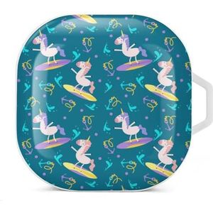 Eenhoorn op een surfplank oordopjes hoesje compatibel met Samsung hard shell beschermhoes wit stijl