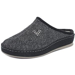SCHAWOS Lisa Vilten pantoffels voor dames, warm gevoerd, scheerwol met voetbed, vaste zool, antislip, antraciet 24wv, 36 EU