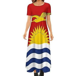 Kiribati vlag dames zomer casual korte mouwen maxi-jurk ronde hals bedrukte lange jurken XS