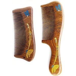 Sitronugras Houten kammen set, handgemaakte ontwarrende kam met fijne tanden Natuurlijke sandlewood kammen met handvat voor vrouwen mannen kinderen haar anti-statisch geen snij schattige vorm houten