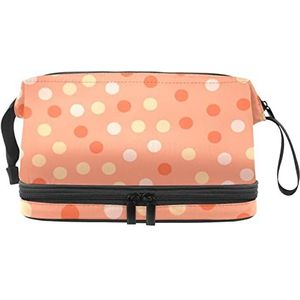 Multifunctionele opslag reizen cosmetische tas met handvat,Oranje Polka Dots,Grote Capaciteit Travel Cosmetische Tas, Meerkleurig, 27x15x14 cm/10.6x5.9x5.5 in
