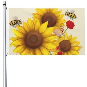 Vlag 3 x 5 cm dubbelzijdige bedrukte vlag binnen en buiten banner vakantie tuin vlag bijen zonnebloemen madeliefje roos bloemen welkom tuin banners voor tuin huis tuin gazon decor vlaggen