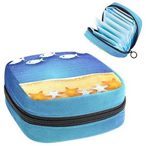 Maandverband Opbergtas, Menstruatie Cup Pouch Tampon Bag, Periode Pads Houder Organizer voor Vrouwen Meisjes, Strand Zeester en Zeevis