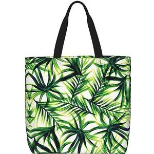 FRGMNT Ananas Print Tote Bag Voor Vrouwen, Casual Rits Tote Mode Schouder Handtas Hobo Tas Met Zakken, Palmboom groene bladeren, Eén maat