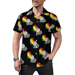 Bolivia en zwarte Amerikaanse vlag casual overhemden met knopen voor heren korte mouw Cubaanse kraag T-shirts tops Hawaiiaans T-shirt L