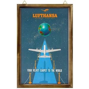 Boerderij ingelijst houten bord Lufthansa Duitse luchtvaartmaatschappij Duitsland Vintage Reizen Advertentie Art Print Muur Opknoping Houten Fotolijst Morden Home Decor 30x25cm