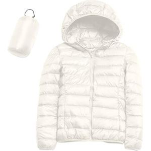 Dames Donsjack, Lichtgewicht, Opvouwbaar Overgangsjack, Warme Winterjas, Polythermische Voering Met Zakken(Blanc,XXL)
