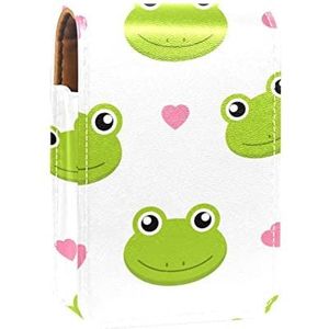 Gepersonaliseerde Lipstick Case Draagbare Make-up Tas Cosmetische Pouch Lippenstift Houder Make-up Organizer Leuke Cartoon Kikkers met Harten, Meerkleurig, 9.5x2x7 cm/3.7x0.8x2.7 in