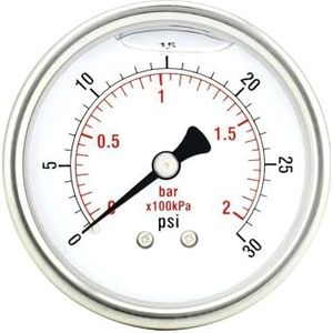 kaliber 2"", roestvrijstalen behuizing, vloeistofvulling, montage aan de achterkant, 30 psi