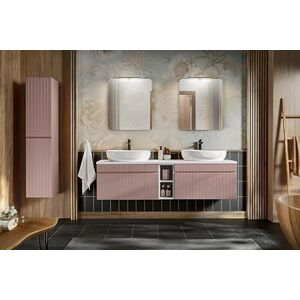 Muebles Slavic Badkamerkast hangend 2 wastafels + voetstuk lade planken roze 180 cm, moderne badkamermeubel unit
