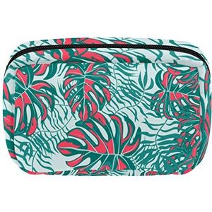 Cosmetische Tassen Voor Vrouwen Kleine Make-up Tas Reizen Toiletry Pouch Organizer Rits Roze Tropische Bladeren Bloemenprint, Meerkleurig, 17.5x7x10.5cm/6.9x4.1x2.8in