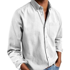 Heren Solid Oxford Shirt Lichtgewicht Casual Katoen Button Down Shirt Heren Lange Mouw Button Down Jurk Shirt Rimpelvrij Jurk Shirt met Pocket Oxford Jurk Shirts, Wit, S