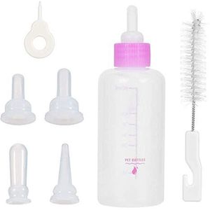 2 Set Hond Kat Puppy Milk Feeding Fles,Puppy Nursing Bottle Kit,Feeder Nursing Care Set met 4 Vervanging tepels 1 tepelborstel, voor pasgeboren kittens Puppies Konijnen,60 ml