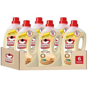 Omino Bianco - Vloeibare wasmachine, 240 wasmachines, kleuren en stoffen, frisse geur met Marseille-hart-essentie, 2000 ml x 6 verpakkingen