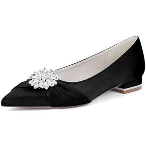 KYEGLO Satijnen Bruidsmeisjesschoenen Met Spitse Neus Voor Dames - Gesloten Platte Schoenen Met Strass Voor Feestjes, Bruiloften En Cadeaus Voor Dames,zwart,36 EU