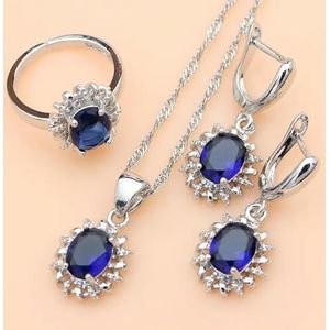 Zilveren 925 sieraden Sets voor vrouwen natuurlijke blauwe saffier steen Fashion sieraden cadeau voor haar partij ketting Sets