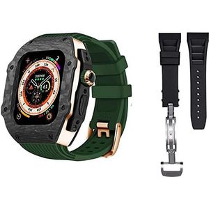 OFWAX Luxe koolstofvezel horlogekast met 2 bandmodificatieset, voor Apple Watch 8 Ultra 49 mm, Siliconen rubberen horlogeband Cover Retrofit Set, Voor iWatch 8 7 6 5 4 SE 45 mm 44 mm, 45mm, agaat