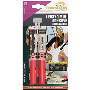 Epoxy-lijm, snelhardend, 1 min, 2 x 12 ml, montage, reparatie, plakken op glas, porselein, keramiek, kunststof, steen, beton, marmer, metalen, rubber, hout