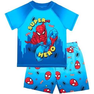 Marvel Spiderman Zwemset voor jongens, 2-delig zwemshort & T-shirt, UV-zonwering, zwemkostuum voor jongens van 2-6 jaar, Blauw, 2-3 jaar
