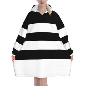 Strepen Zwart Wit Vrouwen Sherpa Sweatshirt Deken Verlengen Warm Gezellige Oversized Draagbare Pocket Hoodie Volwassenen