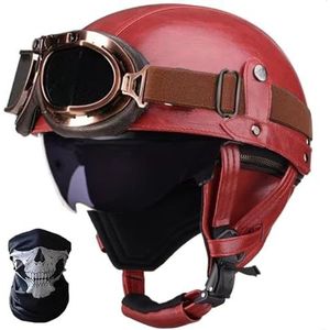 Duitse leren motorhelmen, halve schaalhelm met DOT/ECE, retro jethelm, scooterhelm, chopperhelm, fietshelm, met zonneklep en snelsluitingen open helm C,S=55-56CM