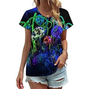 Trippy Light Mushroom Dames V-hals T-shirts Leuke Grafische Korte Mouw Casual Tee Tops 4XL