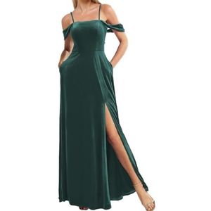 Fluwelen Bruidsmeisjes Jurken Spaghetti Bandjes Prom Jurken Koude Schouder Formele Avond Party Gown ZM191, Turkoois, 32