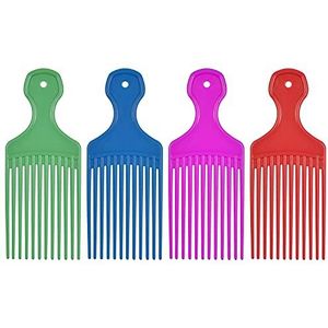 Kare & Kind Hair Pick Comb - 4 stuks - Ideaal voor krullend, golvend, Afro haar - Voor haarstyling, kappers, ontwarren en liften van haar - Gladde, zachte kam voor mannen, vrouwen - Cadeau - Groen, Blauw, Paars en Rood