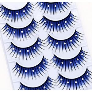 5 paar blauwe glanzende lange en dikke overdreven extensie 3D dramatische pluizige nep-oog voor themafeest, podiumoptredens