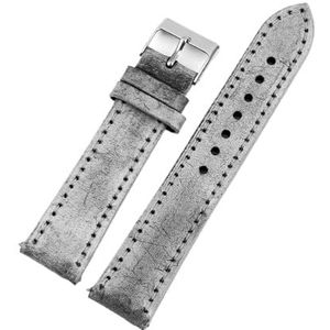 Jeniko Olie Wax lederen horlogeband 16mm 17mm 18mm 19mm 20mm 23mm 24mm Retro horlogeband grijs witte handgemaakte horlogeband accessoires (Color : Gray, Size : 18mm)