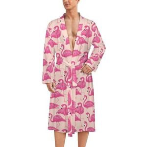Pink Flamingo's badjas voor heren, zachte badjas, pyjama, nachtkleding, loungewear, ochtendjas met riem, M