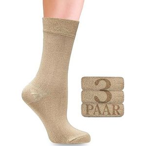 Bamboe sokken met lycra voor dames: comfortabele naad aan de aanzet van de teennagels, hoog draagcomfort, voor business en vrije tijd, 3 paar (Beige, 35-38)