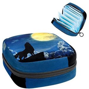 Wolf maan, Periode Pouch Draagbare, Tampon Opbergtas, Tampon Houder voor Portemonnee Vrouwelijke Product Organizer, Meerkleurig, 4.7x6.6x6.6 in/12x17x17 cm
